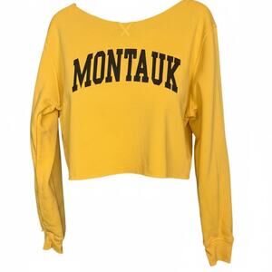 Montauk New York Spellout Graphic Off The Shoulder Yellow Sweatshirt Women's XL